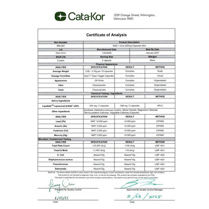 Cata-Kor 250 mg – NAD+-Nahrungsergänzungsmittel zur Unterstützung der Hautalterung, für mehr Energie und Konzentration – 60 Stück – Vitamin- & Wellness-Nahrungsergänzungsmittel, essbar