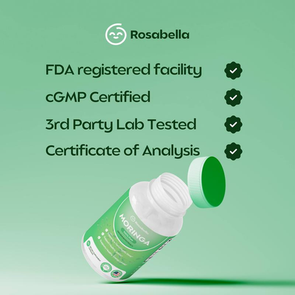 Rosabella Moringa Kapseln (800 mg) zur Unterstützung des Immunsystems, Darmgesundheit & Vitamine