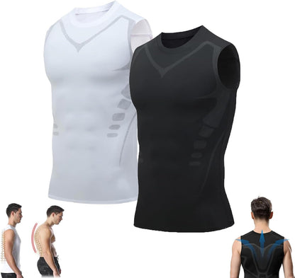Pukmqu Gfouk Menionic Turmalin Haltungskorrektur-Weste, Ionisches Formgebungs-Ärmelloses Shirt, Haltungskorrektur für Männer, Rückenstützweste