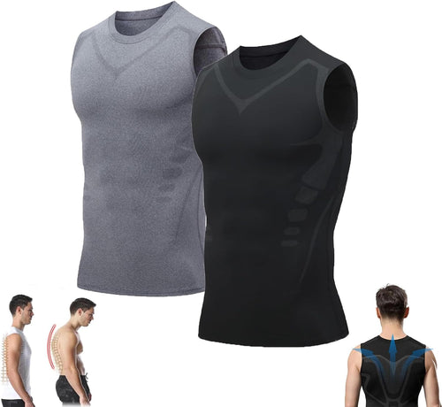 Pukmqu Gfouk Menionic Turmalin Haltungskorrektur-Weste, Ionisches Formgebungs-Ärmelloses Shirt, Haltungskorrektur für Männer, Rückenstützweste