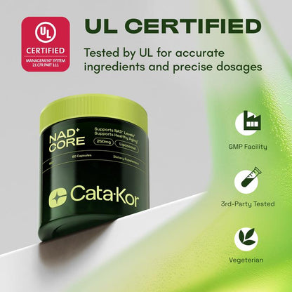 Cata-Kor 250 mg – NAD+-Nahrungsergänzungsmittel zur Unterstützung der Hautalterung, für mehr Energie und Konzentration – 60 Stück – Vitamin- & Wellness-Nahrungsergänzungsmittel, essbar