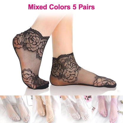 Bootssocken mit floralem Rand