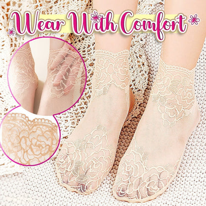 Bootssocken mit floralem Rand